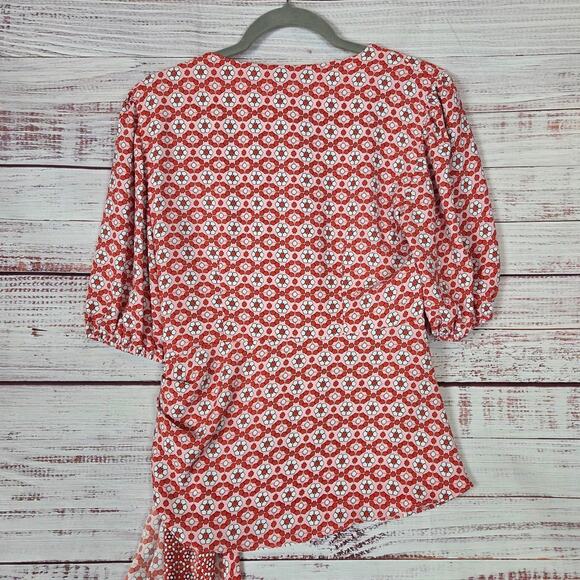 Anthropologie Sachin & Babi Pink Faux Wrap Blouse 8 w/ Tie Chic Dainty Ethereal - Picture 4 of 13